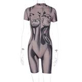 Women Jumpsuit Summer Printing Short-Sleeved Jumpsuit