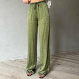 Women Pants Summer Leopard Pattern Casual Loose Straight