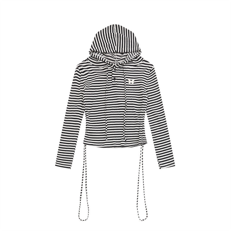 Women Long Sleeve T-Shirt Hooded Long Sleeve T-shirt Metal Label Cotton Women's Casual
