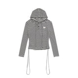 Women Long Sleeve T-Shirt Hooded Long Sleeve T-shirt Metal Label Cotton Women's Casual