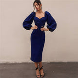 Women Desses Dress Puff Sleeve Slim-Fit Hip Skirt