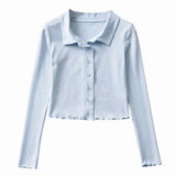 Women T-Shirt Slim Bottoming Shirt Retro Short Cardigan Long Sleeve T-shirt