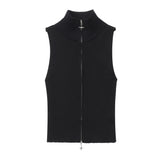 Women Vest Solid Color Short Knitted Vest Girls' Knitted T-shirt
