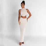 Women Co-Ord Set Women's Autumn Leisure Vest Slim Fit Long Dress