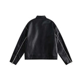 Unisex Jacket Autumn Mid-Length Stand Collar Motorcycle Leather Clothing