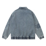 Men Denim Jacket Men's Loose Autumn and Winter Washed Distressed Jacket