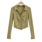 Women T-Shirt Autumn Fashion Polo Collar Button T-shirt