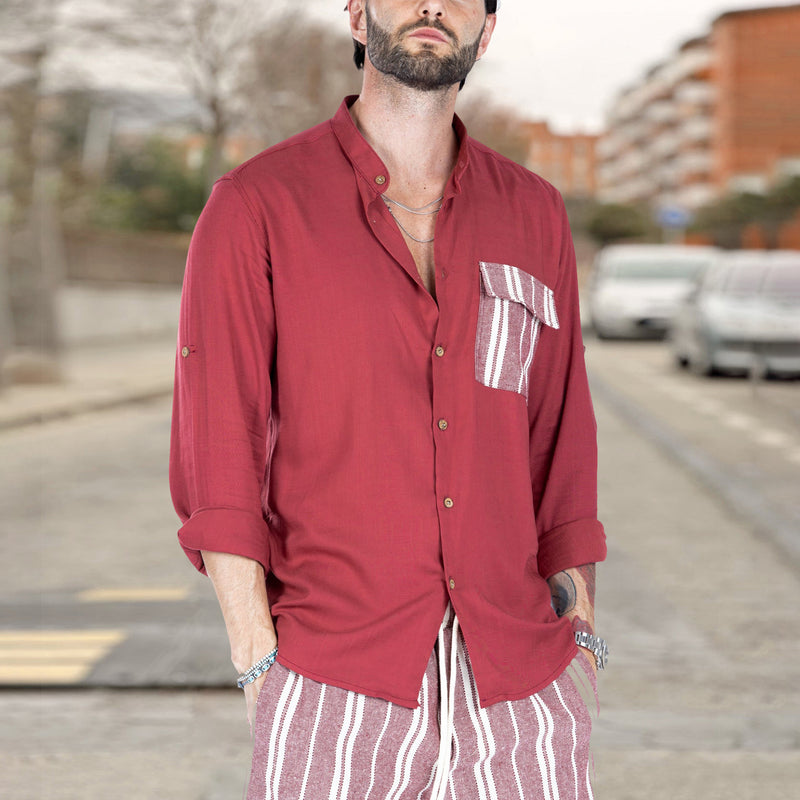Men's Shirt Men's Summer Stitching Lapel Casual Shirt