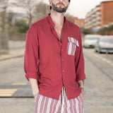 Men's Shirt Men's Summer Stitching Lapel Casual Shirt