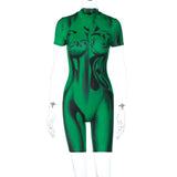 Women Jumpsuit Summer Printing Short-Sleeved Jumpsuit