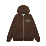 Men Hoodie Flame Letter Embroidered Hooded Coat Masked Zipper Cardigan Sweater