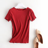 Women T-Shirt Summer Knitted Short-Sleeved T-shirt for Women Short Bottoming Shirt