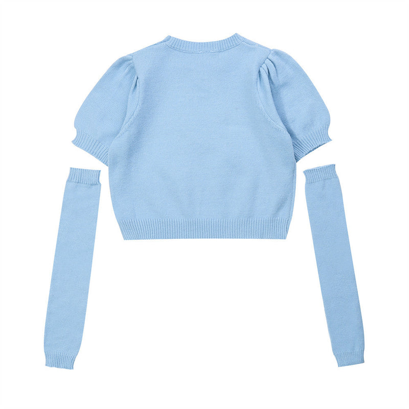 Women Sweater Puff Short Sleeve Knitwear Girls' round Neck Towel