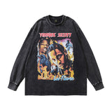 Men Long Sleeve Shirt Retro Washed Vintage Long Sleeve T-shirt Men and Women Hiphop Loose