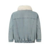 Unisex Down Jacket Men's Winter Fur Collar Denim Cotton