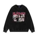 Men Hoodie round Neck Sweater Autumn Loose Wash Distressed Long Sleeve Men