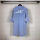 Men T-shirts Double Ring Flame Printing Washed Old Short Sleeve T-Shirts Loose