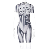 Women Jumpsuit Summer Printing Short-Sleeved Jumpsuit