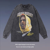 Men Long Sleeve Shirt West Coast Rocky Printed Washed and Worn Long Sleeve Bottoming T-shirt Men and Women