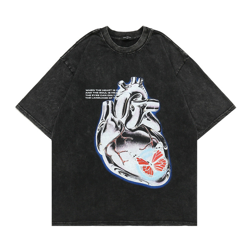 Men T Shirt Vintage Washed and Worn Hip Hop Casual Short Sleeve T-shirt