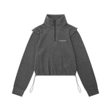 Women Hoodie Waffle Stand Collar Half Sweater Women's Autumn Loose Top