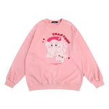 Men Hoodie Cartoon Pattern Towel Embroidery round Neck Sweater
