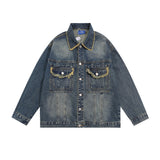 Men Denim Jacket Vintage Denim Clothing Men's Cat Washed Lapel Jacket