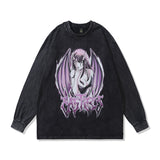 Men Long Sleeve Shirt Vintage Washed Long Sleeve T-shirt West Coast Hiphop Sweater Men