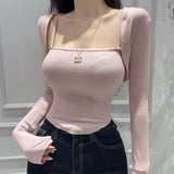Women Long Sleeve Shirt Vest Short Long Sleeve Top