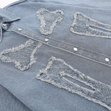 Men Long Sleeve T Shirt Embroidered Denim Shirt Jacket Men's Loose Wash Long Sleeve Denim