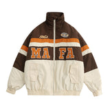 Men Cotton Mixed Jacket Coat Letter Embroidery Stitching Contrast Color Men Winter Zipper Thermal
