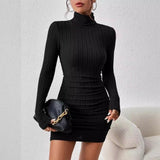 Women Dresses Winter High Collar Show Chest Dress Women