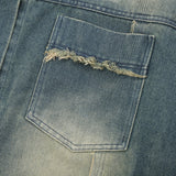 Men Denim Jacket Men's Personality Cat Raw-Cut Edges Stitching Loose Jacket