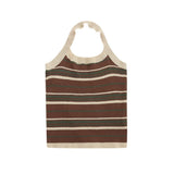 Women Vest Knitted Striped Heart-Hanging Girl Summer Casual Contrast Color Short
