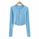 Women T-shirt Fall Women's Clothing Long Sleeve Collar Slim Fit Short Women's T-shirt