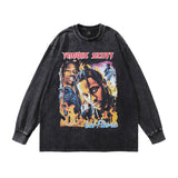 Men Long Sleeve Shirt High Street Vintage Dark Printed Distressed Long Sleeve T-shirt for Men and Women