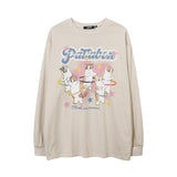 Men Long Sleeve Shirt Dopamine Cartoon Printed Lovers Wild Long Sleeve T-shirt for Men and Women