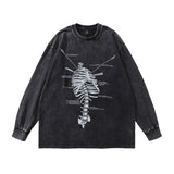 Men's Long Sleeve Shirt Skull Print Washed Long Sleeve Bottoming T-shirt Men's Loose All-Match