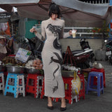 Women Desses Dress Spring and Autumn Women Print Fishtail Dress