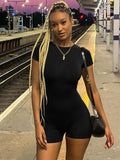 Women Jumpsuit Tight round Neck Sexy Knitted Short Jumpsuit Women