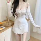 Women Long Sleeve Shirt Sling Dress Long Sleeve Cardigan Outer Coat Suit