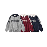 Men Long Sleeve Shirt Hip Hop Retro Polo Lapel Long Sleeve T-shirt Men and Women College Style