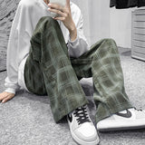 Men Sweatpants Corduroy Plaid Pants Men Spring-Autumn Wide-Leg Pants