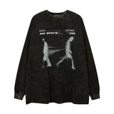 Men Long Sleeve Shirt Fashion Brand Distressed Printed Long Sleeve T-shirt Men and Women Hiphop Street Retro