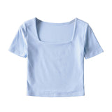 Women T-Shirt Slim-Fit Short-Sleeved T-shirt Summer High Waist Crop Top