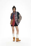 Unisex Jacket Autumn Contrast Color Striped Plaid Shirt