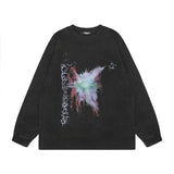 Men Long Sleeve Shirt Heart Graffiti Printed Casual All-Match Washed Long Sleeve T-shirt for Men and Women