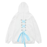 Men Hoodie Bow Bandage Hooded Coat Butterfly Print Cardigan Sweater Spring and Autumn