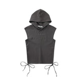 Women Vest Hooded Sleeveless Vest Stitching Letter Embroidery Summer Casual Women