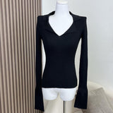Women Long Sleeve Shirt Slim Fit V-neck Bottoming Shirt